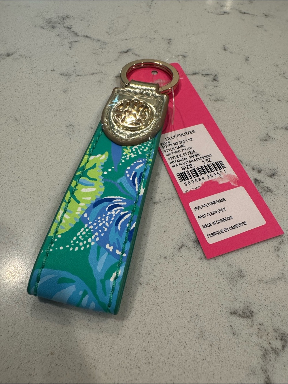 NWT - Lilly Pulitzer Green Floral Key Fob Wristlet with Gold Hardware